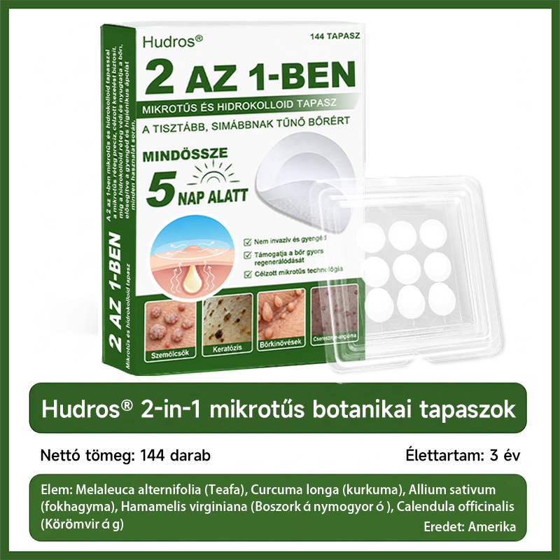 🌞Hudros® 2-az-1-ben Mikrotű & Hidrokoloid Tapasz 🇭🇺|👍Kiemelkedő Anyajegyek, Pattanások, Lapos Szemölcsök & Bőrkinövések Eltávolítója | Ráncok, Hegek & Bőrhibák Javítása | Láthatatlan Csillag Pattanástapasz Arcra & Testre | 144 db