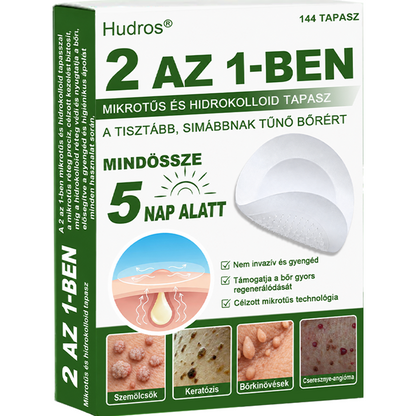🌞Hudros® 2-az-1-ben Mikrotű & Hidrokoloid Tapasz 🇭🇺|👍Kiemelkedő Anyajegyek, Pattanások, Lapos Szemölcsök & Bőrkinövések Eltávolítója | Ráncok, Hegek & Bőrhibák Javítása | Láthatatlan Csillag Pattanástapasz Arcra & Testre | 144 db
