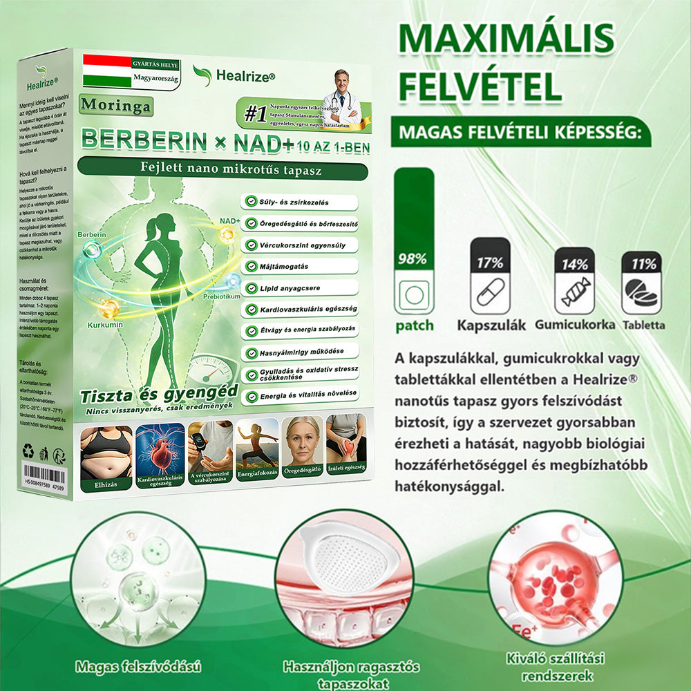 🇭🇺Hivatalos Webáruház | 🥠Healrize® Moringa–Berberin és NAD+ 10 az 1-ben Fejlett Nano Mikrotűs Tapasz  🍟 Napi egy alkalmazás · Látható változások akár 7 napon belül