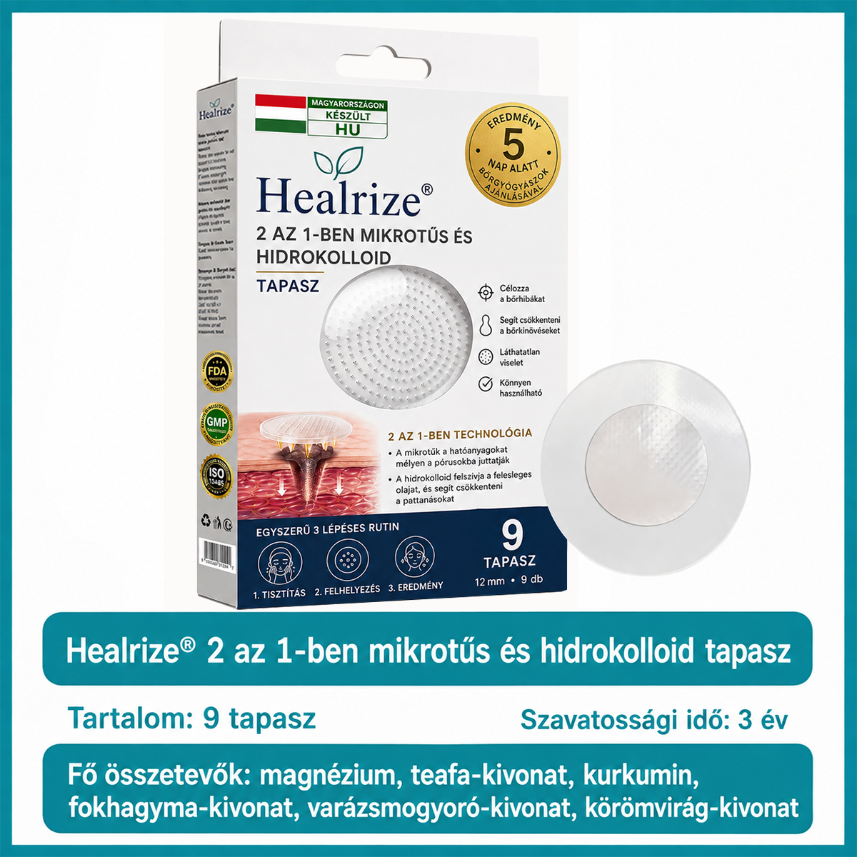 🎉🇭🇺 Healrize® 2 az 1-ben mikrotűs + hidrokolloid tapasz 💫 | Anyajegy, pattanás, lapos szemölcs és bőrkinövés ápolására | Ráncok, hegek és bőrhibák megjelenésének javítására | Láthatatlan tapasz arcra és testre