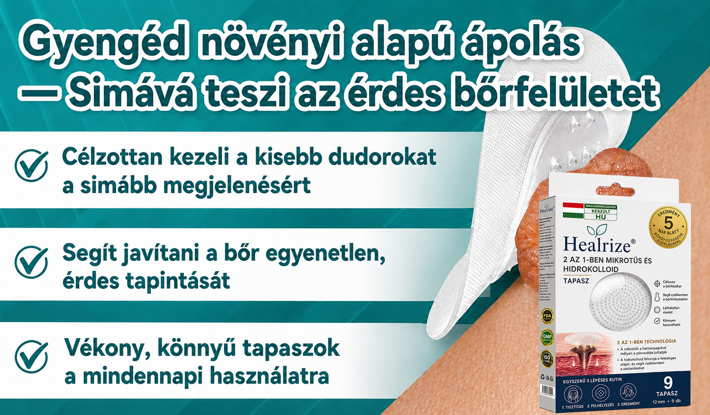 🎉🇭🇺 Healrize® 2 az 1-ben mikrotűs + hidrokolloid tapasz 💫 | Anyajegy, pattanás, lapos szemölcs és bőrkinövés ápolására | Ráncok, hegek és bőrhibák megjelenésének javítására | Láthatatlan tapasz arcra és testre