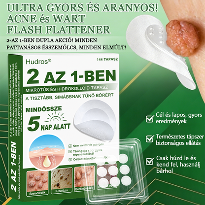 🌞Hudros® 2-az-1-ben Mikrotű & Hidrokoloid Tapasz 🇭🇺|👍Kiemelkedő Anyajegyek, Pattanások, Lapos Szemölcsök & Bőrkinövések Eltávolítója | Ráncok, Hegek & Bőrhibák Javítása | Láthatatlan Csillag Pattanástapasz Arcra & Testre | 144 db