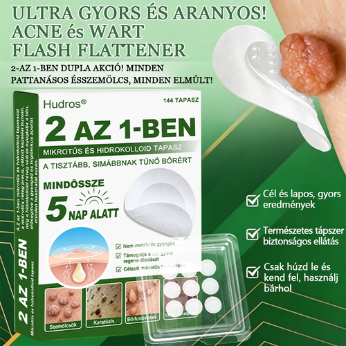 🌞Hudros® 2-az-1-ben Mikrotű & Hidrokoloid Tapasz 🇭🇺|👍Kiemelkedő Anyajegyek, Pattanások, Lapos Szemölcsök & Bőrkinövések Eltávolítója | Ráncok, Hegek & Bőrhibák Javítása | Láthatatlan Csillag Pattanástapasz Arcra & Testre | 144 db