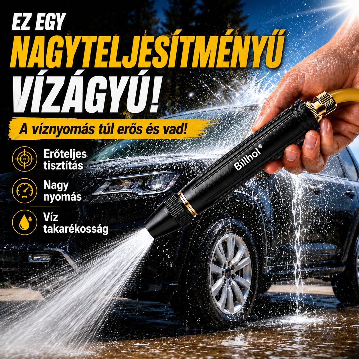 🔥 AKCIÓ: Csak 2490 Ft darabonként! 💦 Billhol® 💪Magasnyomású pisztoly – Ideális autómosáshoz és kerti locsoláshoz. 🚿🚗