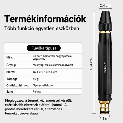 🔥 AKCIÓ: Csak 2490 Ft darabonként! 💦 Billhol® 💪Magasnyomású pisztoly – Ideális autómosáshoz és kerti locsoláshoz. 🚿🚗