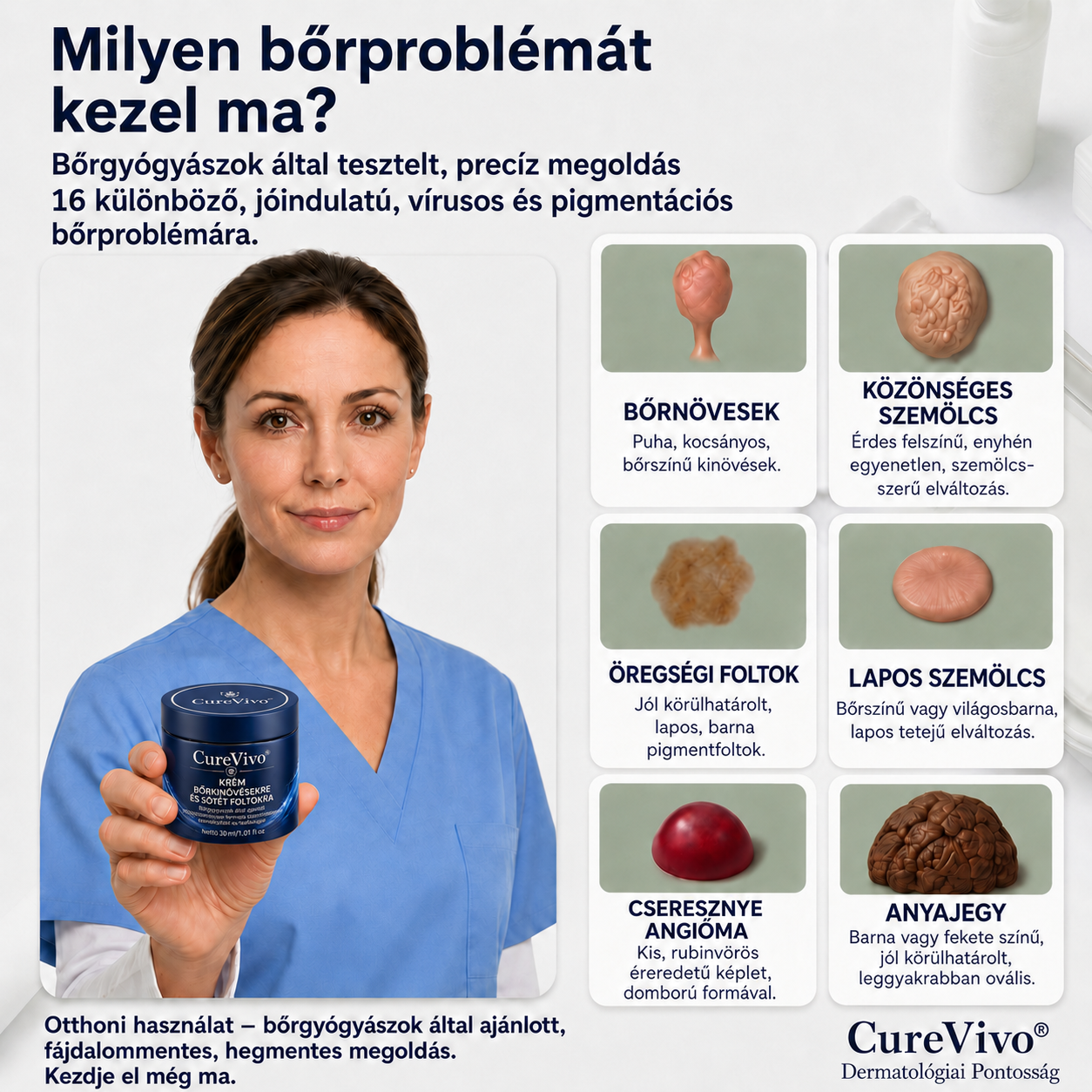 CureVivo® 7 napos bőrkinövés- és folteltávolító krém (fájdalommentes formula – hegek nélkül) 🌹